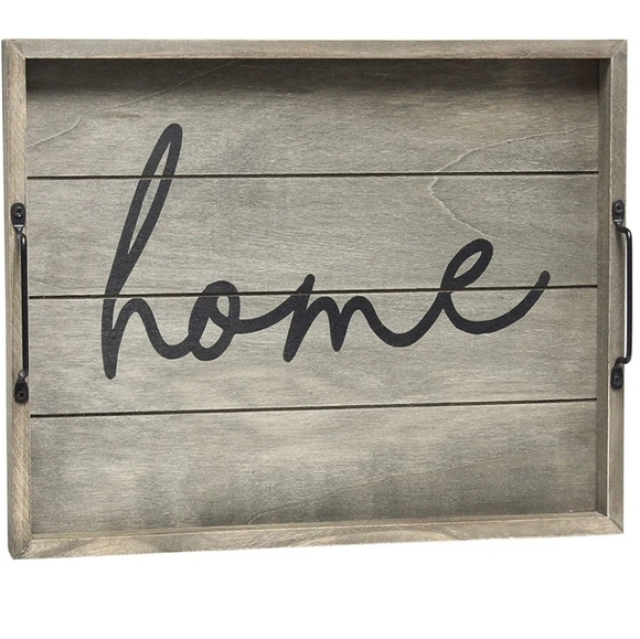 Other - Rustic Gray Wooden Tray with 'Home' Script